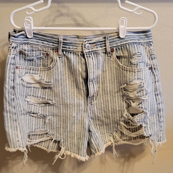 American Eagle Striped Distressed Jean Shorts - Picture 1 of 9